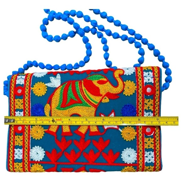 Handmade Ethnic Embroidered Banjara foldover Clutch/ Purse-Crossbody Bag - Picture 8 of 9